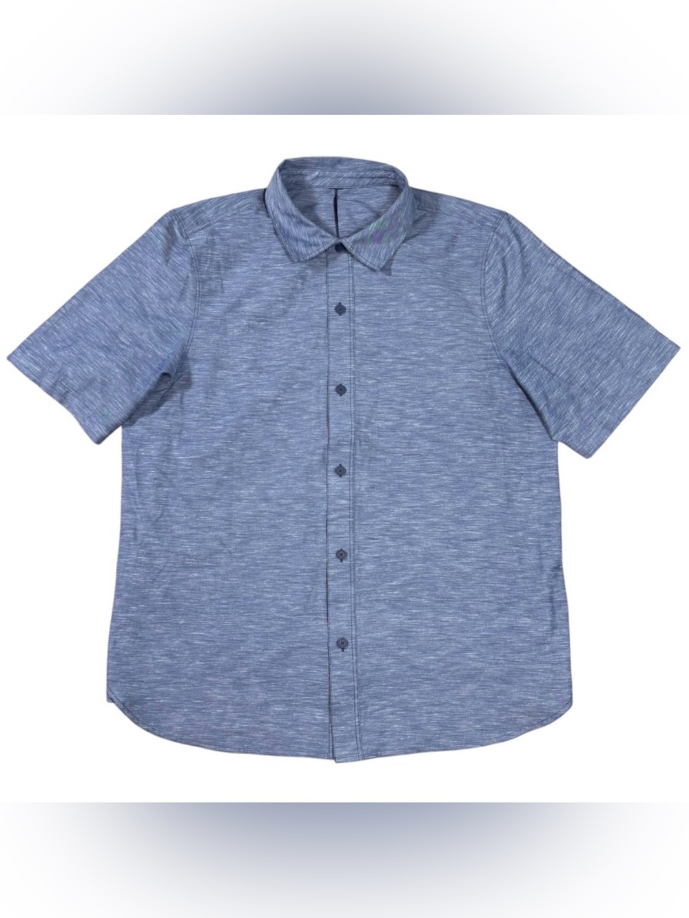 Lululemon Airing Easy Shirt Mens XXL Heathered Blue Print Short Sleeve Button Up
